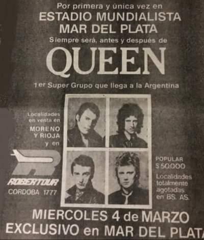 Flyer de la presentación de Queen en el Estadio José María Minella.