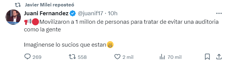 La reacción de Milei a la Marcha Federal Universitaria